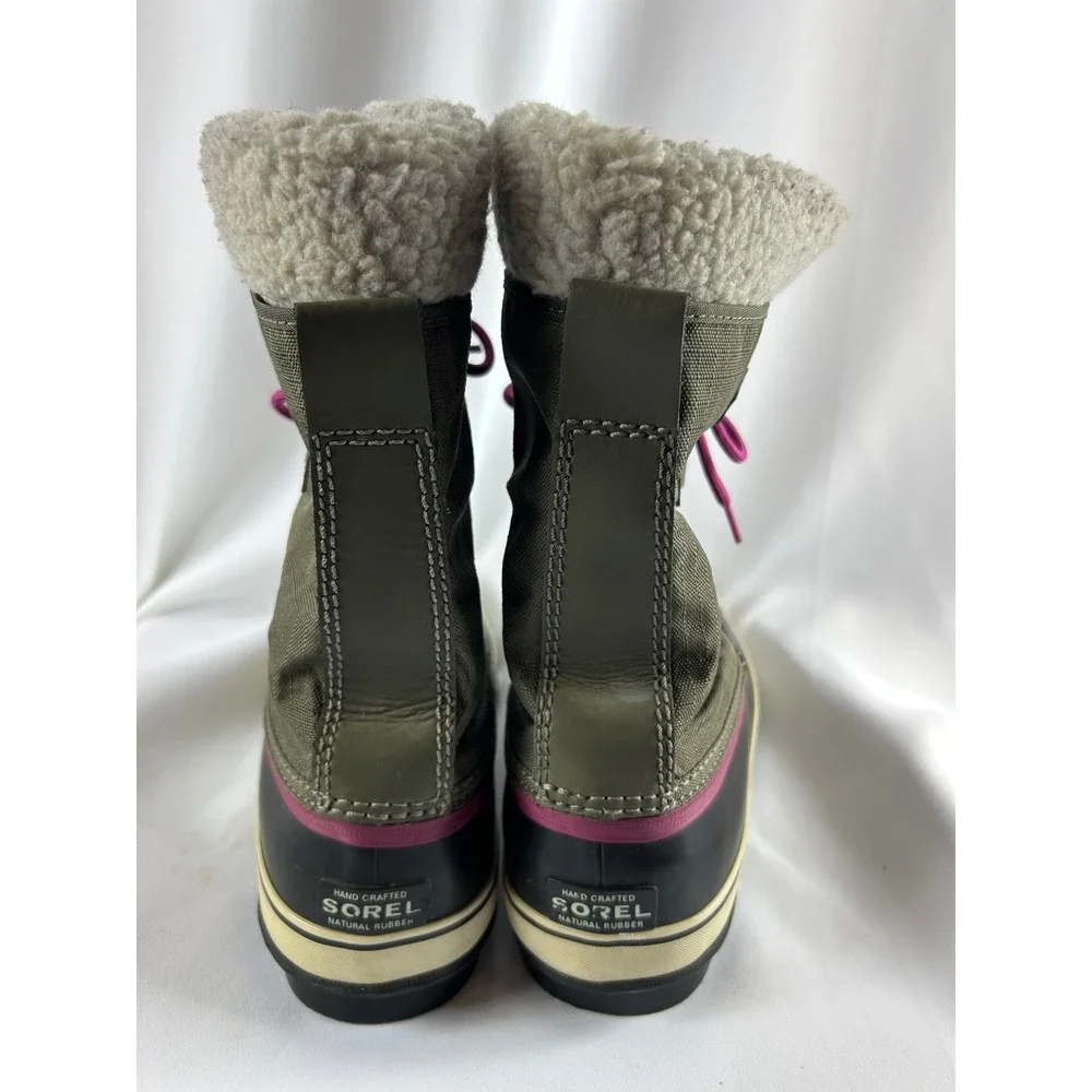 Sorel 1964 Pac 2 Waterproof Winter Boots Olive Green Pink Sherpa Trim Size 11 - Picture 9 of 11